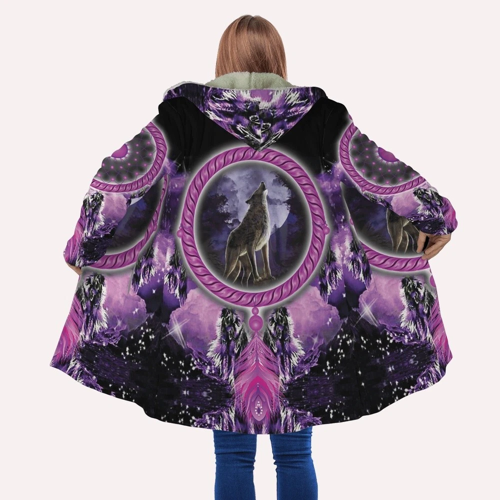 Dreamcatcher Purple Native American All Over Printed Hooded Cloak Coat