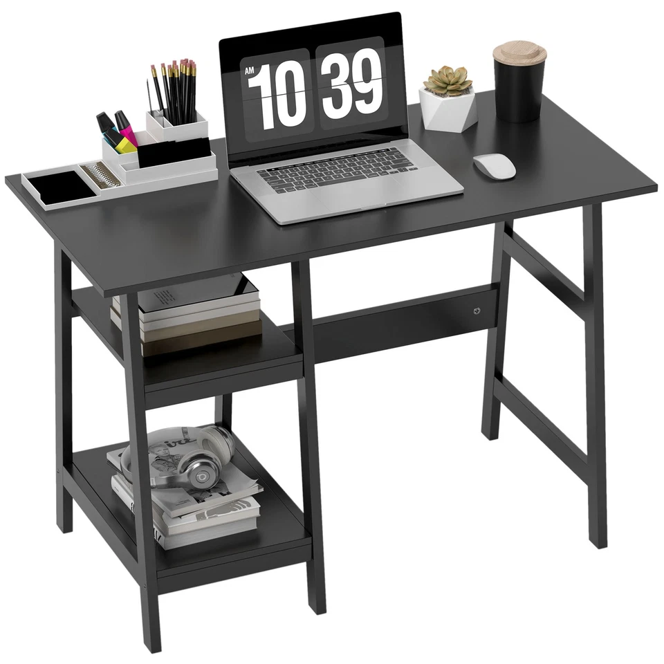 HOMCOM Computer Writing Desk, Shelf, Black , Refurbished