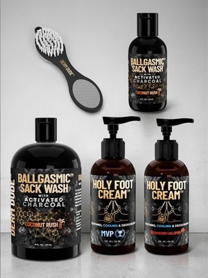 5 pc DERM DUDE Ballgasmic Sack Wash Scrubber Lollipop Holy Foot Cream Coconut
