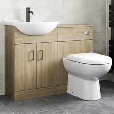 1050mm Bathroom Toilet Vanity Unit Combination Basin Sink Furniture Oak Effect