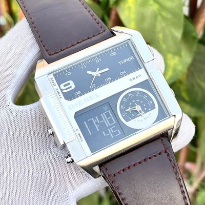 Diesel Triple Time Ana/Digi Square Big Face Swiss Made Men Quartz