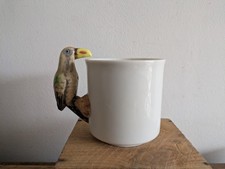 Vintage Ceramic Parrot Handle Coffee Mug Tea Cup Hand Painted Bird Rare Old Gift