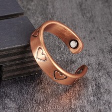 2PACK Solid Pure Copper Magnetic Ring Men Women Arthritis Adjustable Ring A9