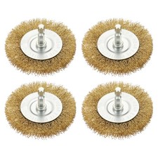 3 Inch Wire Wheel Brush - 4 Pcs - Brass Crimping 0.012" - 1/4" Hex Shank