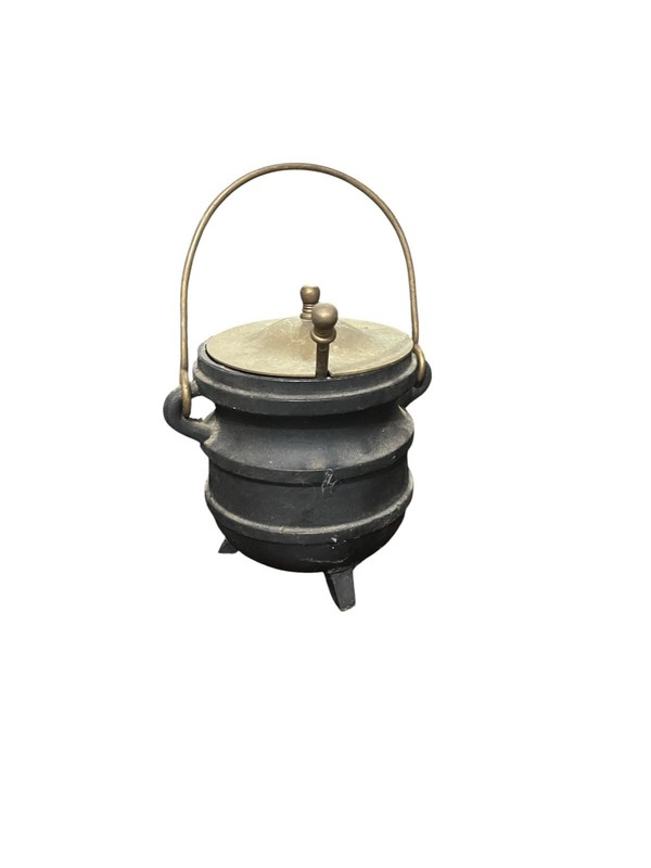 Cast Iron Smudge Pot Brass Lid Wand Caldron Fire Pot Firestarter Vintage