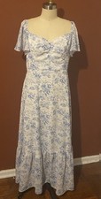 Women  s Floral Boho Blue Dress Flowy Beach Ruffle Sundress