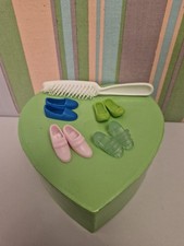 Barbie Doll Shoes X 4, pink heels, blue flat, green flat, green mules with brush