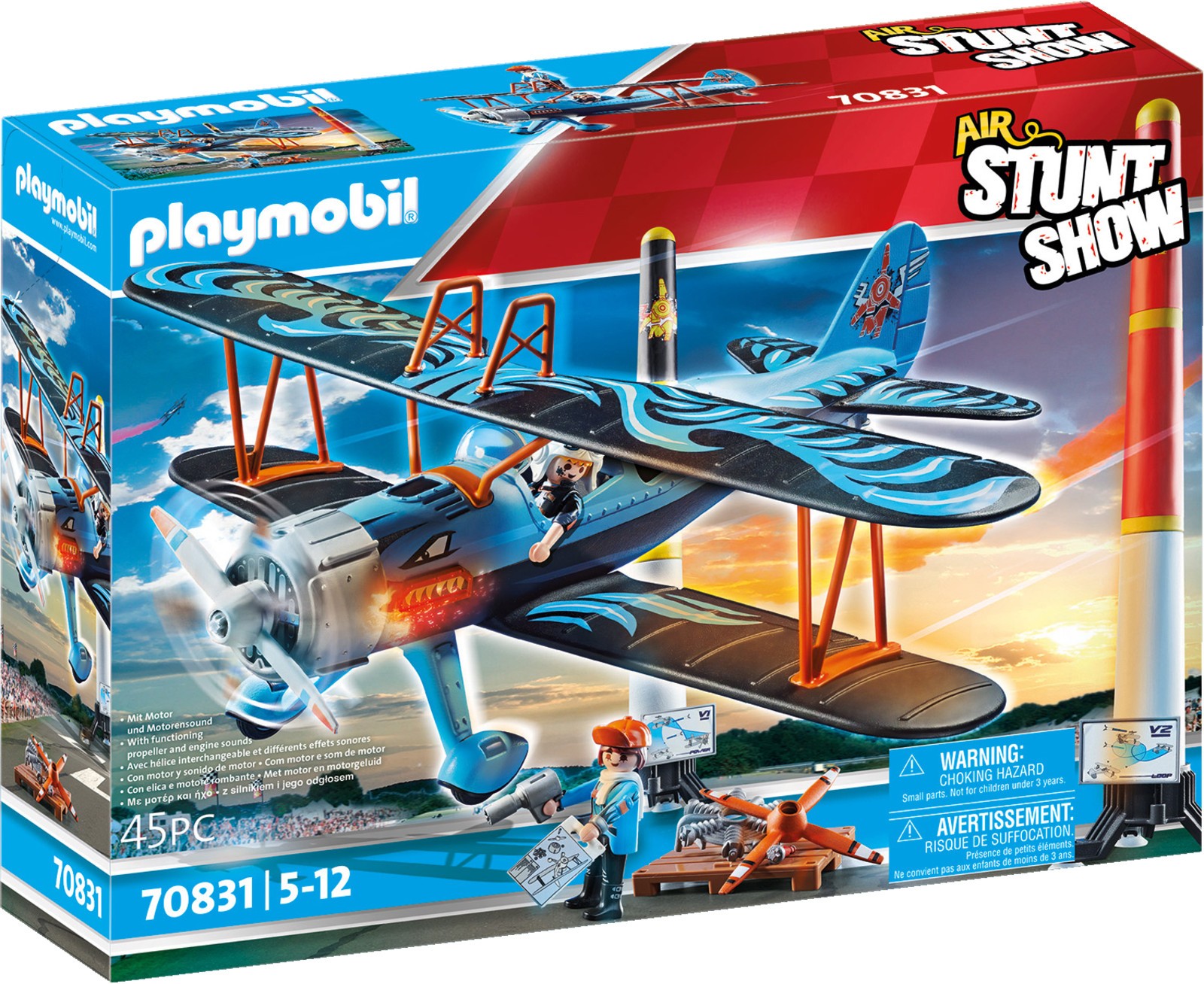 Воздушное шоу каскадеров PLAYMOBIL 70831 Doppeldecker Phönix Spielset, Мехрфарбиг