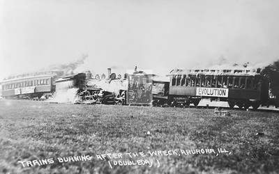 Railroad Train Wreck On Fire Aurora Illinois IL - Reprint