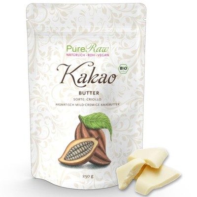 PureRaw Cocoa butter for chocolate + cosmetics croollo chocolate raw vegan 250 g