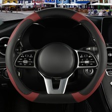 Steering Wheel Cover, Microfiber Leather, D Shape, 13.514 Inch, Black/Burgundy
