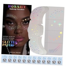 HOSAILY 10pcs Holographic Chameleon Silver Glitter Freckles Face Tattoo Set B