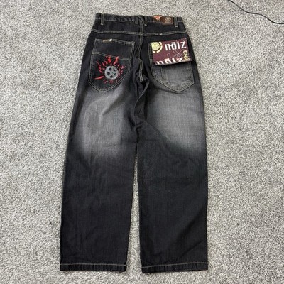 VINTAGE Noiz Jeans Baggy Embroidered Flames Size 32 NWT skate Y2K