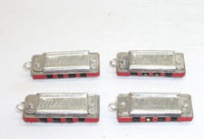 Lot of 4 Vintage Miniature Keychain Harmonicas Stamped Medal Japan