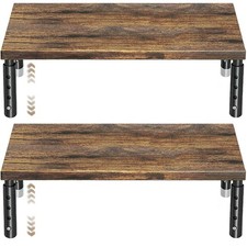 Wood Monitor Stand Riser 2 Pack Adjustable Brown Desk Organizer Laptop Printer