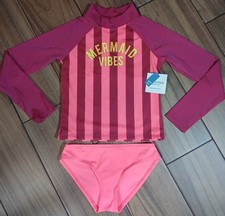 Arizona Jean Co. Girls Size XS 6/6X Rash Guard Swim Top Stripe Mermaid Vibes