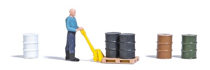 Busch 7809 - 1/87 / H0 Hand Truck With Figure And Pallet - New