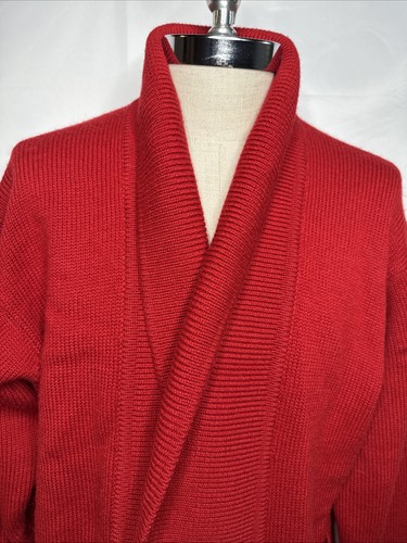 Abercrombie & Fitch Shawl Collar Cardigan Sweater Red L Wool Vintage Wood Button - Picture 2 of 6