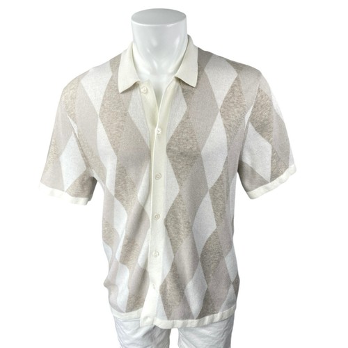 Abercrombie & Fitch Herren Beige Weiß Argyle Kurzarm Button Down Hemd Oberteil L