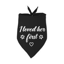 I Loved Her First Dog Bandana Wedding Engagement Black Pet Scarf Prop Pro
