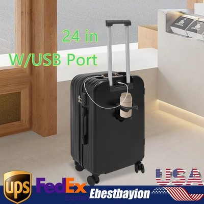 24'' Carry-On Luggage Suitcase Wheels ABS Hard Trolley Case W/USB Port Travel Bag