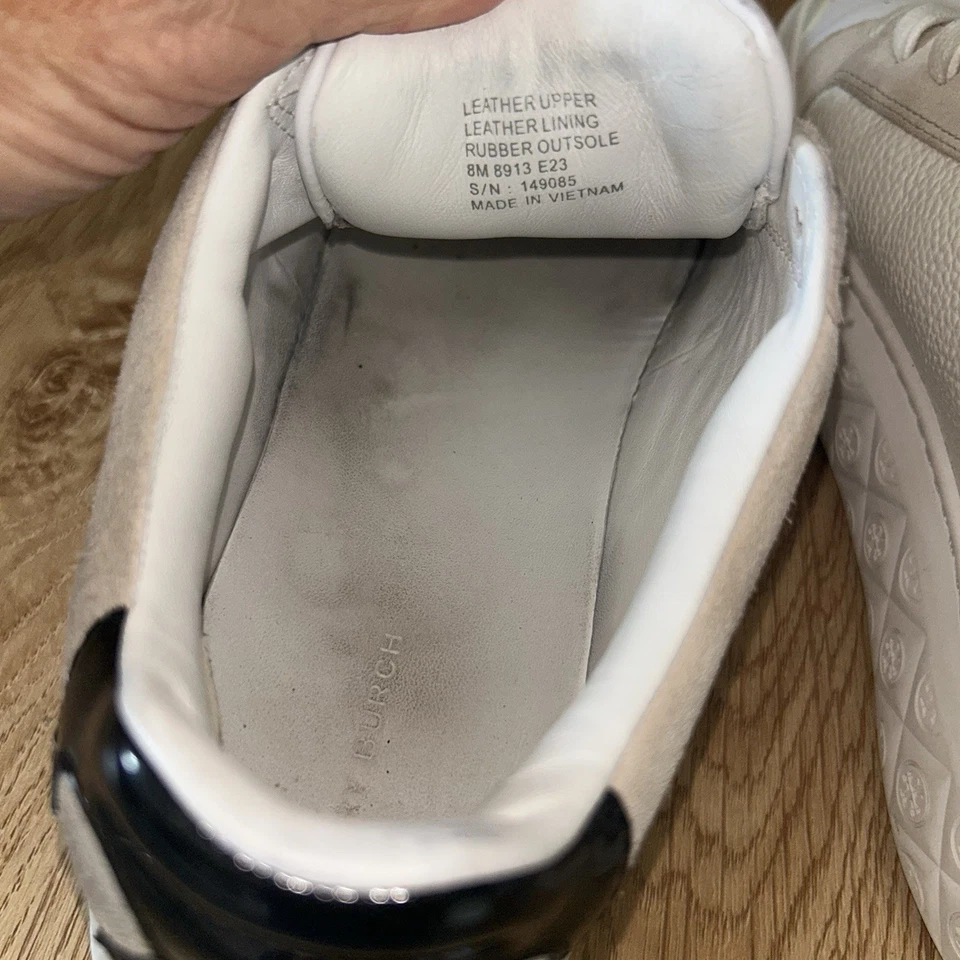 Tory Burch Ladybug Titanium White Black Womens Casual Tumbled Leather Sneaker 8 - Image 4 of 4