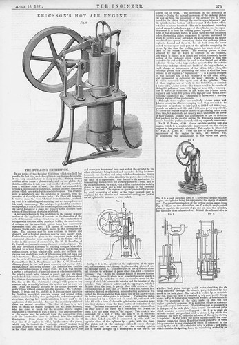 ERICSSON'S Hot air Engine Antique Engineering Print 1881