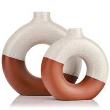 Terracotta Vase Decor Donut Vase Set of 2 - Circle Hollow Vases, Modern Matte...