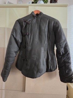 Vintage Original Asian Jacket Frog Closure Black Silk Look Rayon Hong Kong S XS