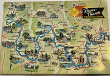 VINTAGE 1970's OR 1980's UNPOSTED DENNIS POSTCARD RIVER THAMES TO OXFORD MAP