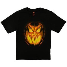Boys Glowing Black Pumpkin T-Shirt Halloween Jack-O-Lantern Tee Shirt