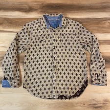 True Grit Shirt Jacket Mens Medium Brown Graphic Cotton Knit Thermal Overshirt