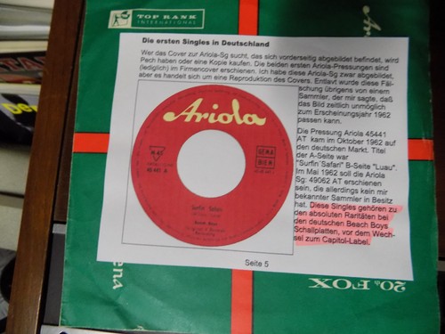 The Beach Boys Surfin`Safari / Luau Ariola 45441 Firmenlochcover 1962 - Bild 5 von 13