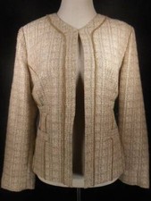 Beautiful Women's Size 1 Chico's Beige Tweed Long Sleeve Lined Blazer Jacket GUC