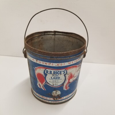Vintage R.B. Rice's Pure Lard R.B. Rice Sausage Co. 4lb Tin Lee's ...