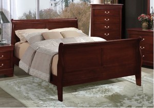 Casual Style King Size Sleigh Home Bedroom Cherry Headboard