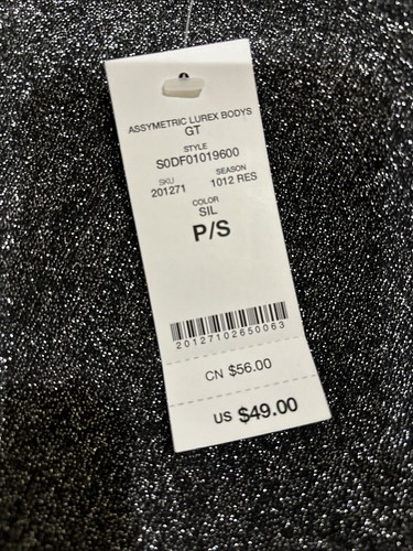 Bebe Bodysuit Damen Gr. P/S One Shoulder Metallic Silber Ausschnitt Druckknöpfe USA - Bild 2 von 6