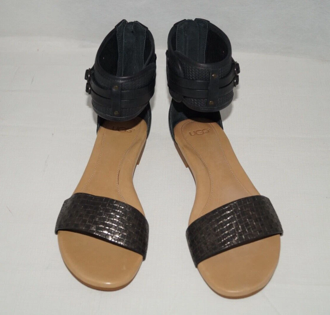 Sandali donna bassi alla caviglia in pelle nera UGG autentici nuovi senza scatola misura 8 5 M