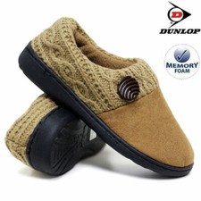 Ladies Memory Foam Slippers Womens Dunlop Cable Knit Non Slip Snugg Boots Shoes
