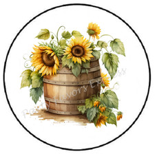BARREL OF SUNFLOWERS ENVELOPE SEALS LABELS STICKERS PARTY FAVORS