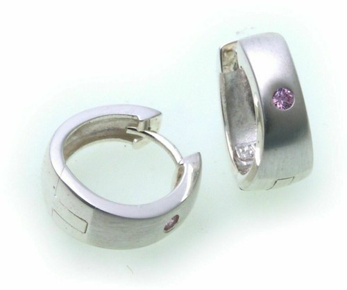 edle Ohrringe Klapp Creolen Zirkonia pink Silber 925 Qualität Sterlingsilber - Picture 2 of 2