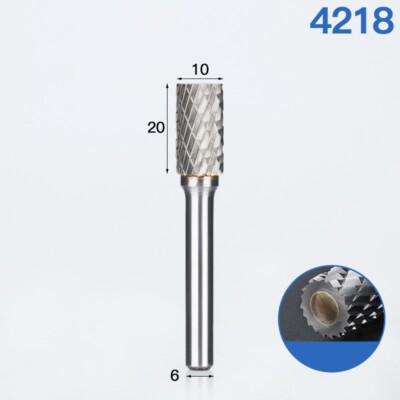 Double Cut Tungsten Carbide Rotary File 6mm Shank 10mm Cylinder Head End 2Pcs