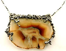 800 SILVER - LARGE AGATE FREE FORM PENDANT NECKLACE