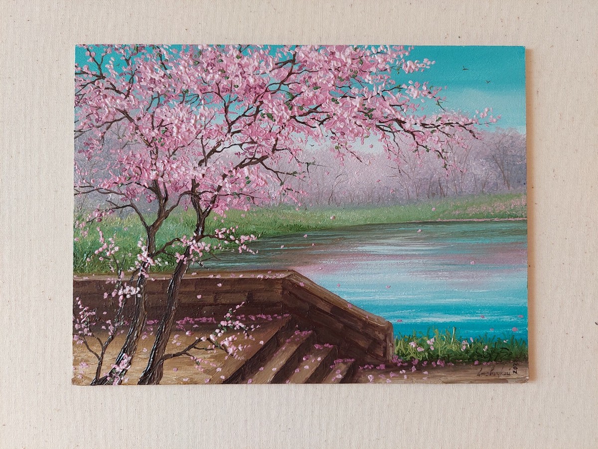 Blossom Cherry trees in spring park, Sakura colorful spring