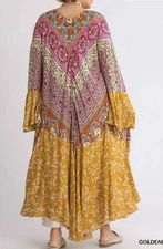Boho Gypsy Bell Sleeve Long Kimono Cardigan Duster Maxi Tunic Top S Small