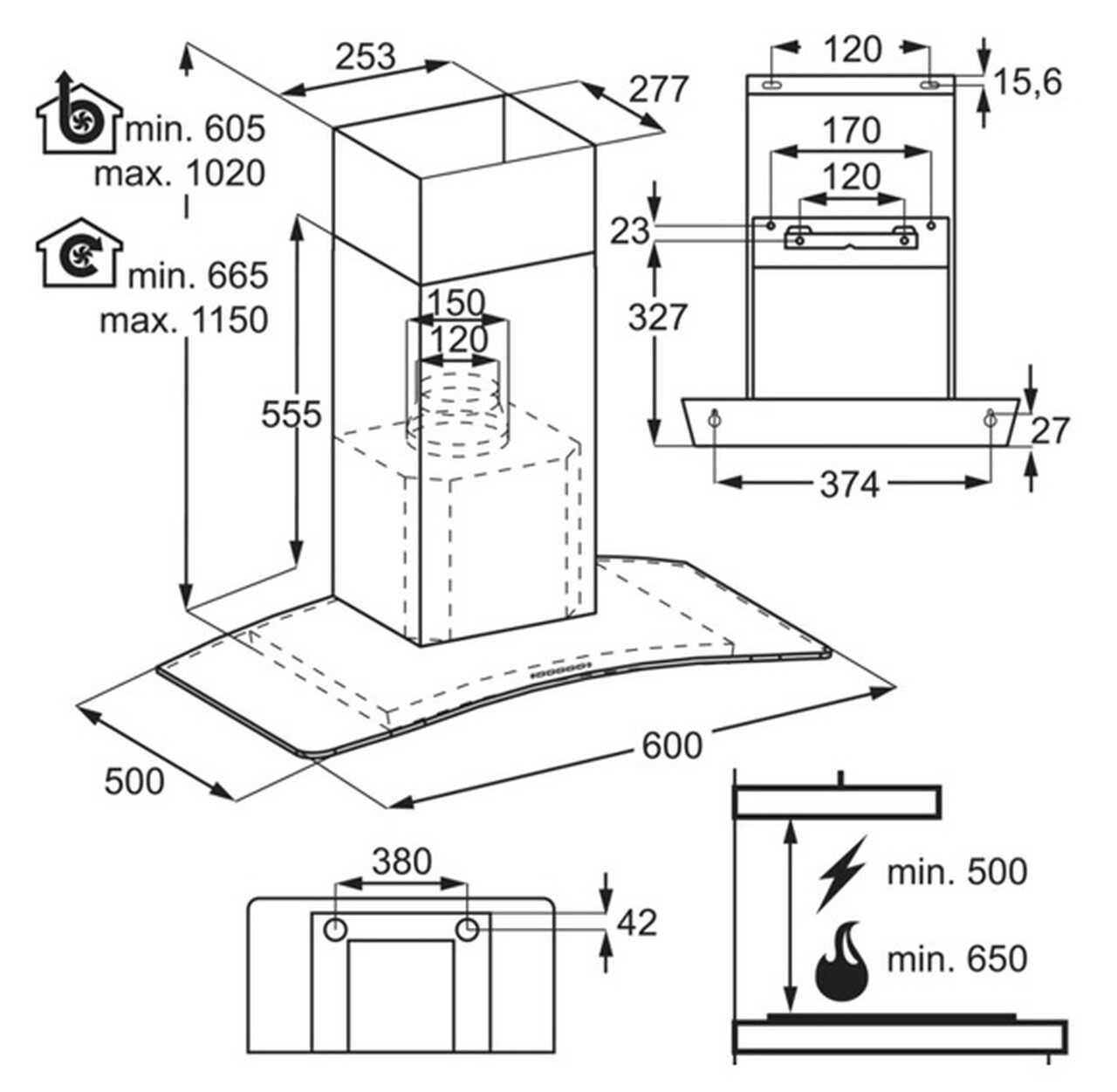 Electrolux LFL316A 60cm Chimney Cooker Hood Recirculation Extraction ...