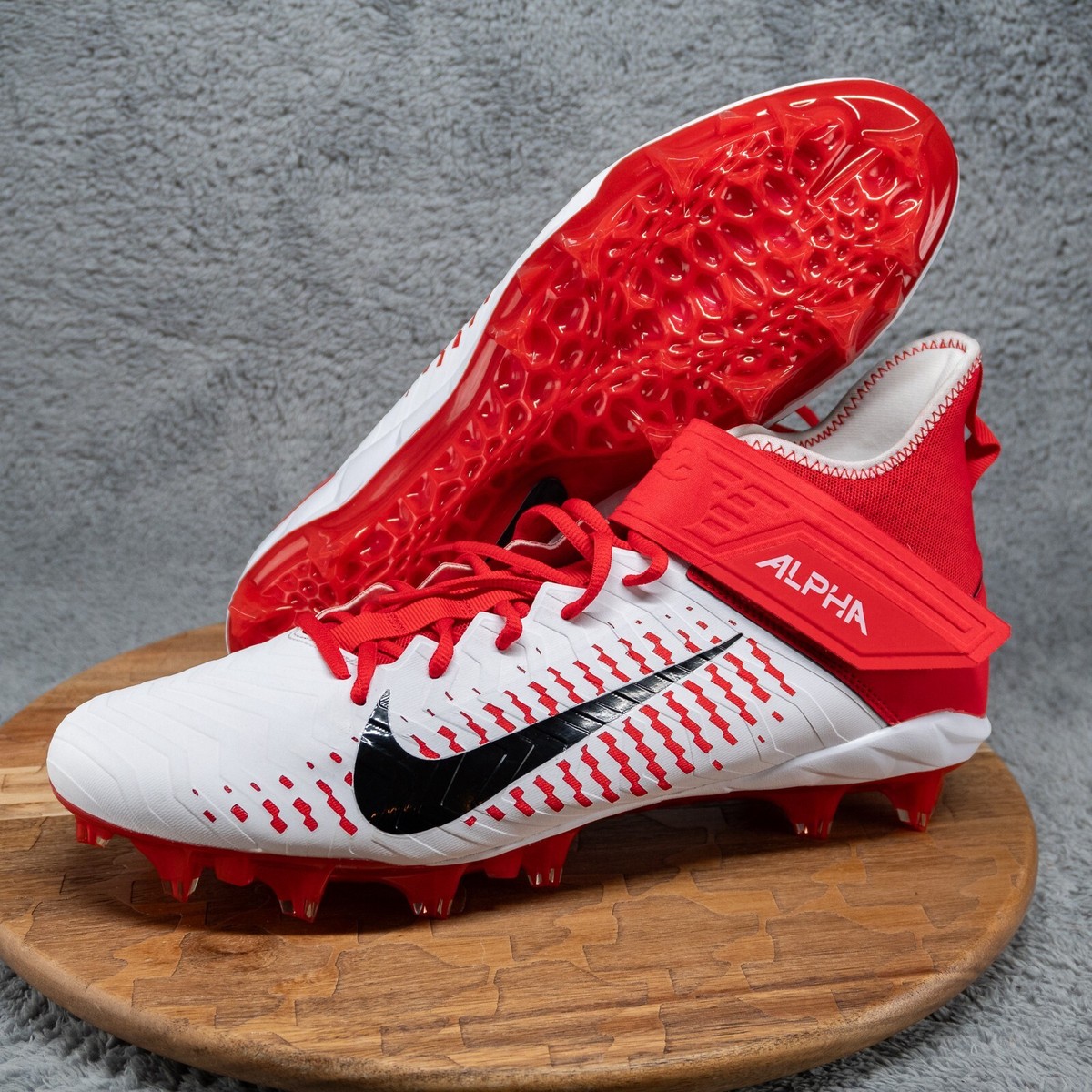 Nike Men's 15 Alpha Menace Pro 2 MID Football Cleats White/Red