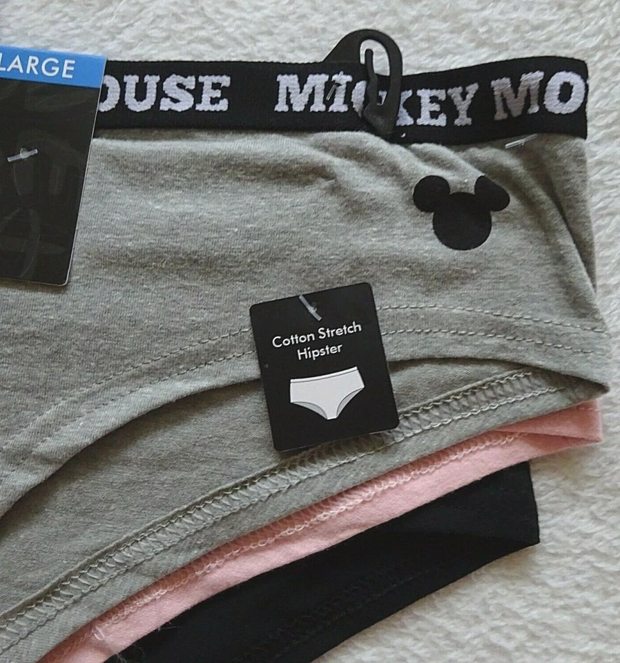 Bragas Disney Mickey Mouse Mujer Talla L TRES PARES Hipsters Gris Rosa Negro Foto 2 de 4