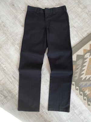 Dickies Mens Slim Straight Work Black Pleated Chino Pants Trousers