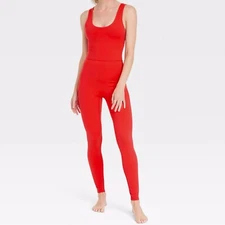 Women’s All In Motion Scoop Neck Bodysuit Cut Out Back Athleisure Red Size M